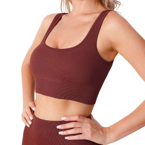 AZL1 Life Concept Bras, XL Size Coffee Ribbed Sports Top with Crisscross Back for Yoga and Athletic Wear, Brown, 12.2"*10.63"*0.79" - 1 of 4