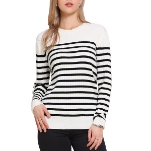 INSPIRE CHIC Women's Drop Shoulder Crew Neck Long Sleeve Color Block Knitted Tops - 1 of 4