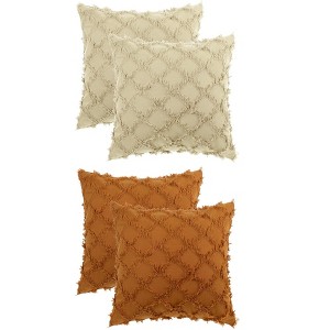 Unique Bargains Decorative Cozy Solid Color Cut Flower Checkered Throw Pillow Covers 4 Pcs - 1 of 4