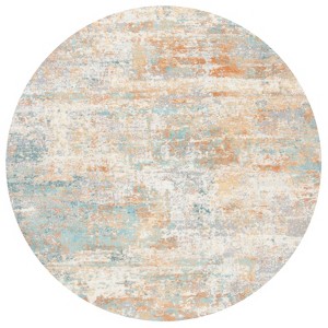 Aria ARA566 Power Loomed Area Rug - Ivory/Aqua - 6'7" round - Safavieh. - 1 of 3