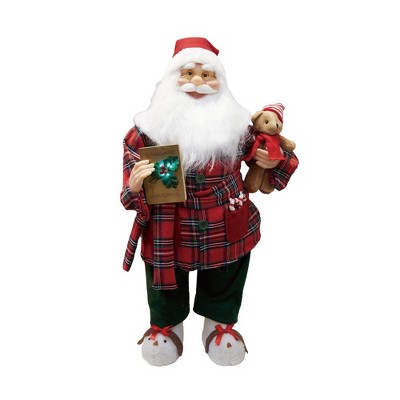 Season's Designs 24-Inch Animated Musical LED Santa Figurine in Plaid Pajamas Christmas Decor for Indoor Use, Perfect for Mantel or Tabletop, Requires