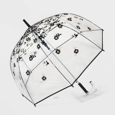 Cirra by ShedRain Floral Print Women's Clear Bubble Stick Umbrella - Black/Silver