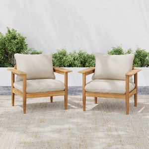 2-Piece Acacia Wood Outdoor Club Chair Set with Beige Cushions and Wide Backrest,Lounge Armchairs for Patio or Garden-The Pop Home - 1 of 4