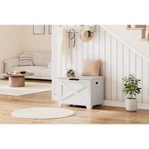 Multifunctional Storage Bench with Safety Hinges, 300 lbs Capacity Toy Chest, Entryway Bench, Shoe Organizer for Bedroom Living Room - 1 of 4