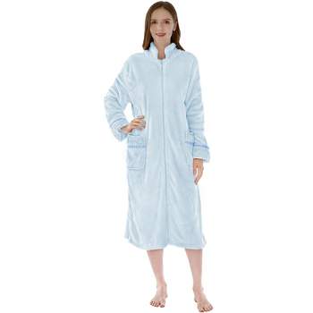PAVILIA Womens Housecoat Zip Robe, Fleece Zipped Up Front Bathrobe, Plush Warm Long Zipper House Coat Lounger Pockets