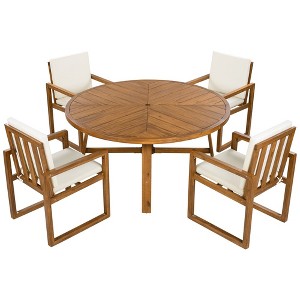 5-Piece Acacia Wood Patio Dining Set with Cushions, Outdoor Dining Set with Umbrella Hole, Patio Furniture Set with Armchairs and Table-Koiai - 1 of 4