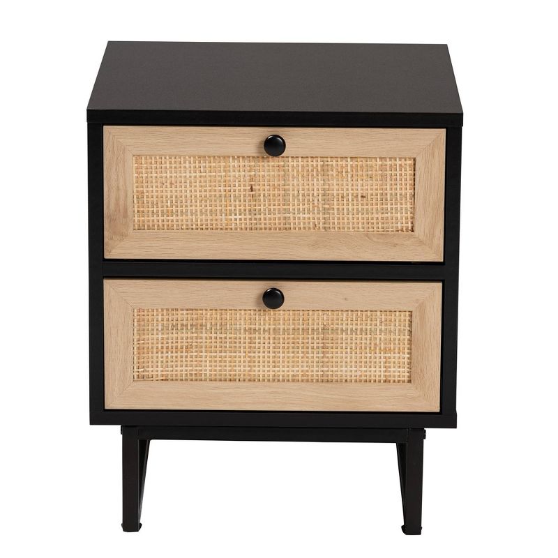 Declan Wood and Natural Rattan 2 Drawer End Table Espresso Brown/Black - Baxton Studio, 3 of 12