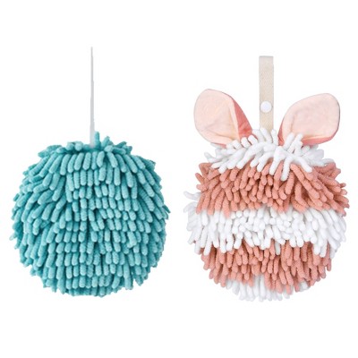 REGALWOVEN 2 Pcs Comfortable Soft Absorbent Chenille Ball Fuzzy Hand Towels