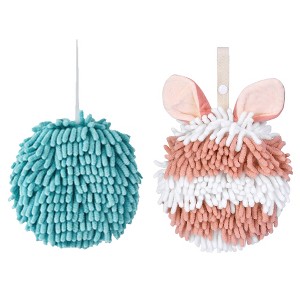 REGALWOVEN 2 Pcs Comfortable Soft Absorbent Chenille Ball Fuzzy Hand Towels - 1 of 4