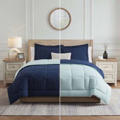 Navy and Light Blue Twin Reversible Microfiber Duvet