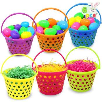 Syncfun 6 pcs 8" Easter Egg Baskets for Kids with Handle and 55g Tricolors Easter Grass for Party Favors Basket Fillers Stuffers, Easter Eggs Hunt
