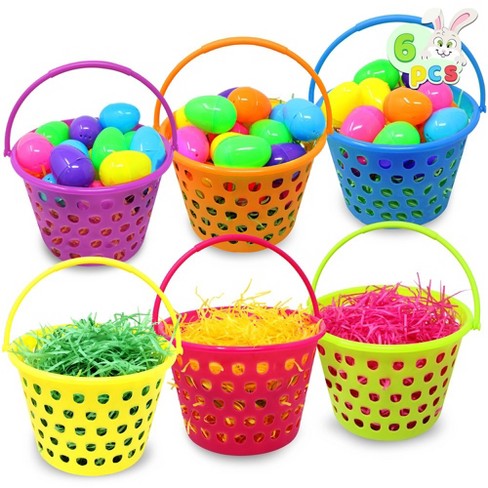 Syncfun 6 Pcs 8 Easter Egg Baskets For Kids With Handle And 55g