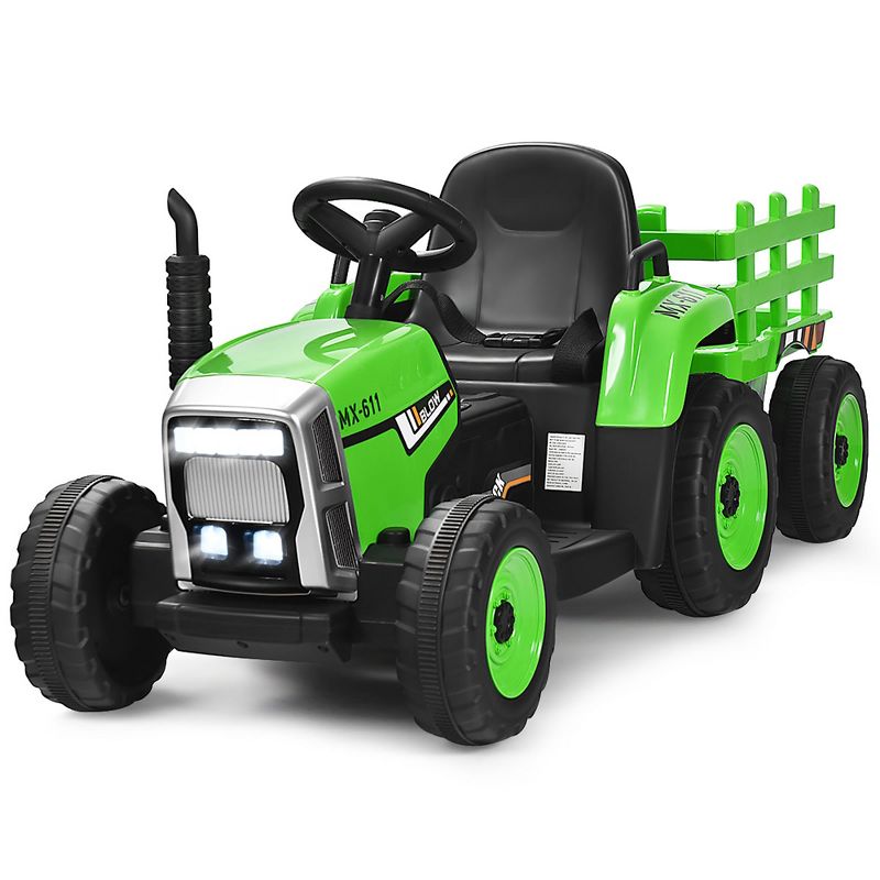 Costway 12V Kids Ride On Tractor with Trailer Ground Loader w/ RC & Lights Red\Pink\Green, 1 of 11