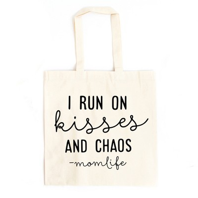City Creek Prints I Run On Kisses And Chaos Canvas Tote Bag - 15x16 - Natural