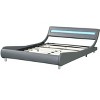 Okak Faux Queen Size Upholstered Platform Bed Frame, Leather with led lighting, Curve Design, Wood Slat Support - 4 of 4
