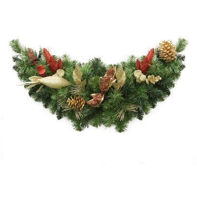 Northlight 32" Unlit Gold Pine Cone, Eucalyptus and Red Bow Artificial Christmas Swag