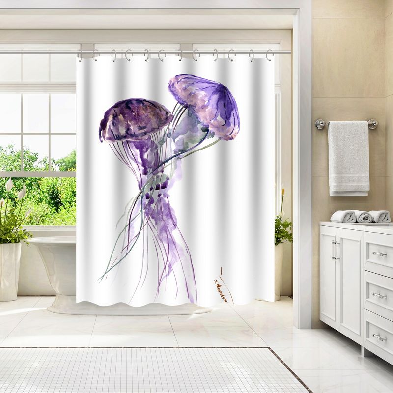 Americanflat 71" x 74" Shower Curtain, Purple Jellyfish Seaworld 2 by Suren Nersisyan, 4 of 9