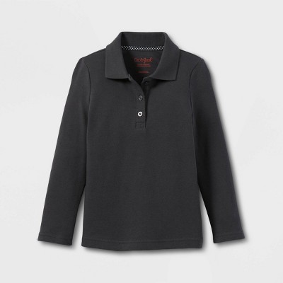 Toddler Girls' Long Sleeve Interlock Uniform Polo Shirt - Cat & Jack™ Gray