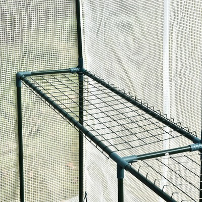 White Steel Walk-In Greenhouse with Shelves and Roll-Up Door