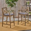 Coolbibila Outdoor Wood Height Bar stools Set of 2,Patio Waterproof Fabric Upholstered Armrest Bar Stool,Garden X-Back Bar Stool with Arms - 3 of 4