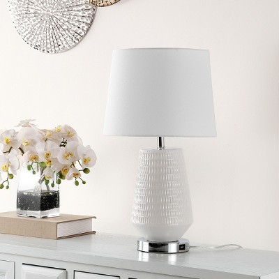 Stark White Textured Ceramic Table Lamp with Empire Shade