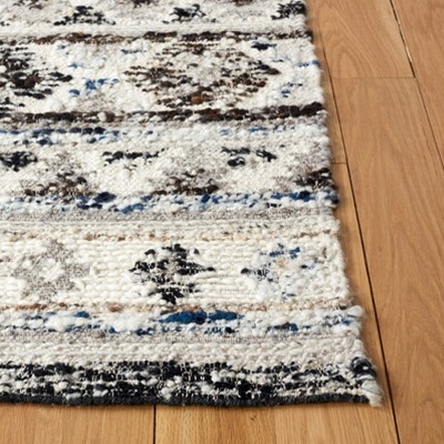 Ivory and Black Hand-Knotted Wool Shag Runner Rug