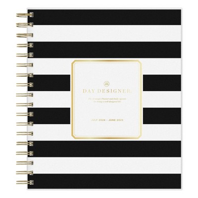 Day Designer 2024-25 Daily/Monthly Planner 10"x8" Wirebound Frosted Rugby Stripe Black: Adult Calendar July-June