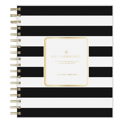 Day Designer 2024-25 Daily/Monthly Planner 10&#34;x8&#34; Wirebound Frosted Rugby Stripe Black_4