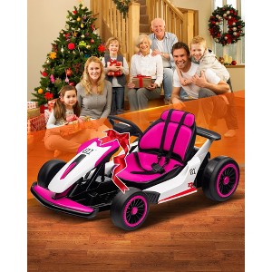24V Kids Go Kart, Powerful Drift Kart with Dual 150W Motors, High Speed Electric Outdoor Ride On Toy, Battery Powered Ride On Racing Car with Music - 1 of 4