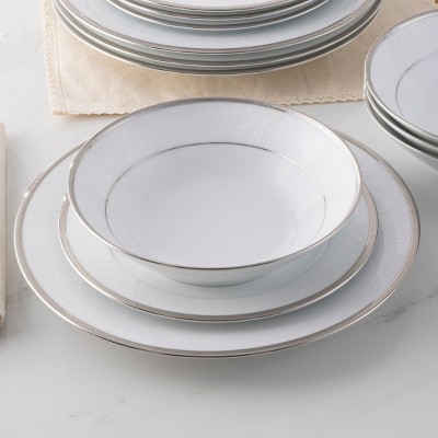 White Porcelain 12-Piece Dinnerware Set with Platinum Band