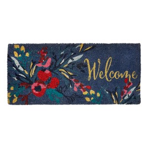 tagltd 1'6"x2'6" Autumn Botanical Floral Rectangle Indoor Outdoor Estate Coir Door Welcome Mat Multicolored on Blue Background - 1 of 3