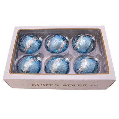 80MM Silver Blue Sequin Glass Ball Ornaments Set of 6
