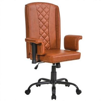 VECELO Ergonomic Leather Office Chair, Adjustable Swivel Desk Chair with Armrests & Lumbar Support, Black/Brown