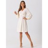 Allegra K Women's A-Line Long Sleeve Criss Cross Textured V Neck Dress - 4 of 4