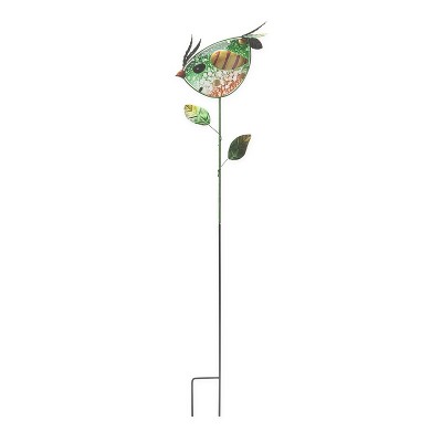 Evergreen Colorful Metal and Glass Bird Garden Stakes, Green