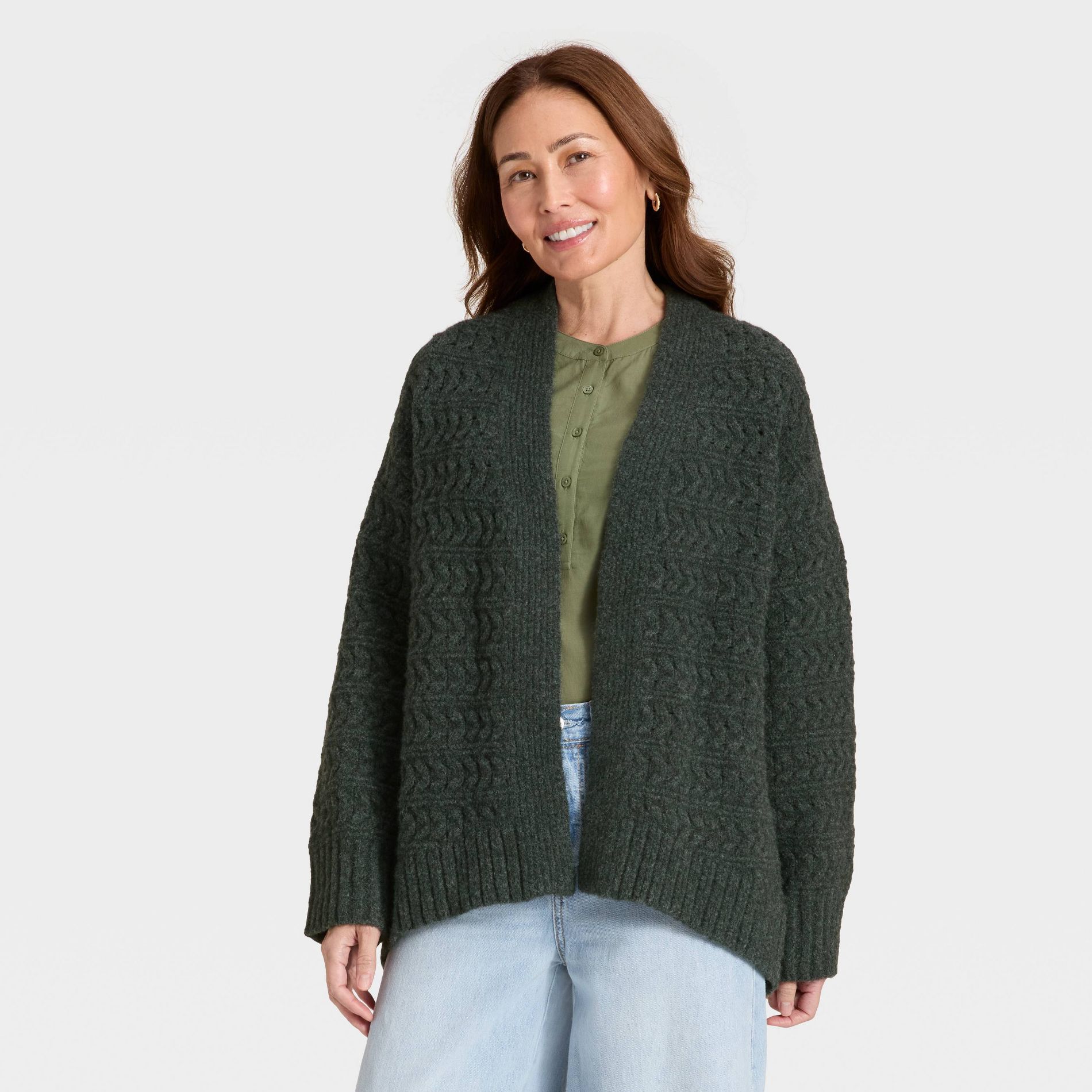 Women's Open Stitch Cozy Cardigan - Universal Thread™ Dark Gray M/L