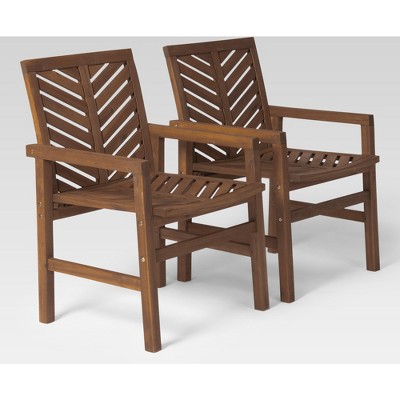 2pk Slatted Chevron Acacia Wood Patio Chairs - Dark Brown - Saracina Home