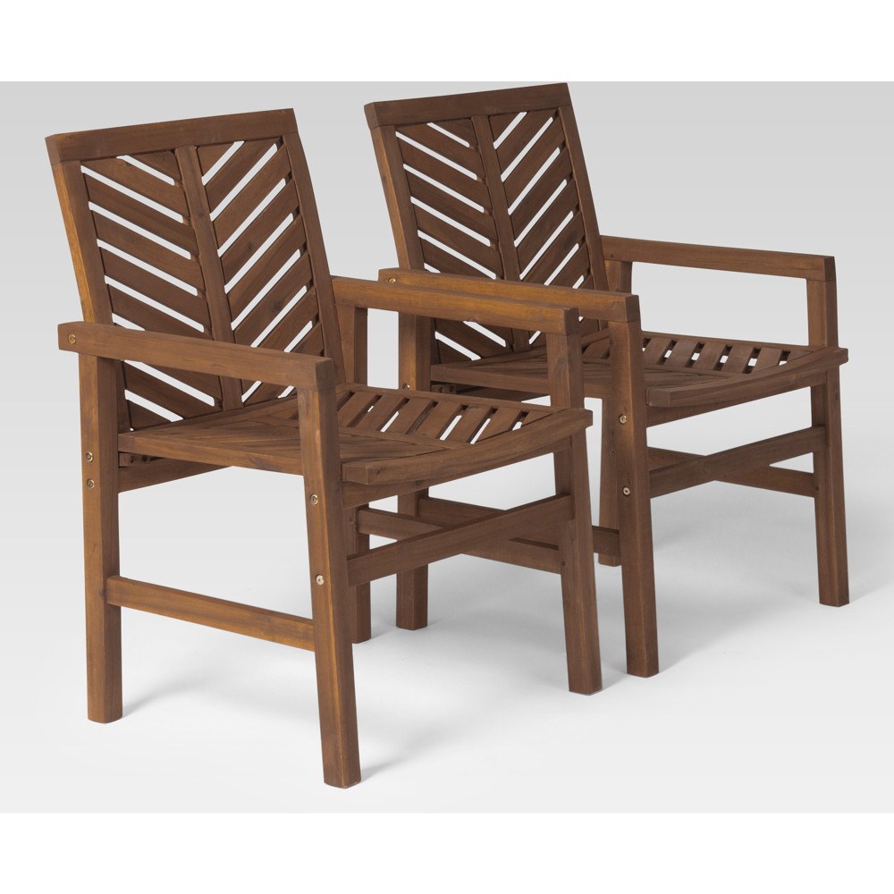 Photos - Garden Furniture 2pk Slatted Chevron Acacia Wood Patio Chairs - Dark Brown - Saracina Home