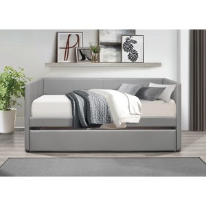 NicBex Twin Size Faux Leather Upholstered Daybed with Trundle,Sofa Bed Frame for Bedroom,Living Room,Apartment - 1 of 4