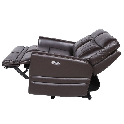 Brown Faux Leather Power Reclining Loveseat with Storage