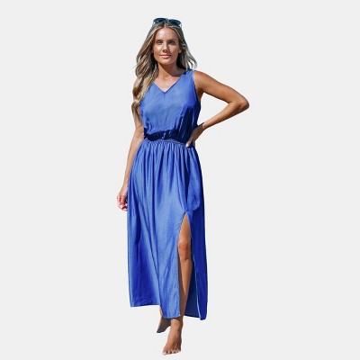 Women's Breezy Blue Side Slit Beach Maxi Dress - Cupshe