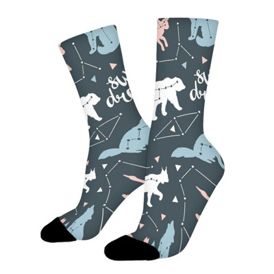 Stars Animals Pattern Women Printed Crew Socks Funny Funky Socks Soft Polyester Novelty Gifts for Artists Men