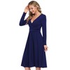 V Neck Casual Dress Long Sleeve Empire Waist Wrap Midi Party Dresses with Pockets - 2 of 4
