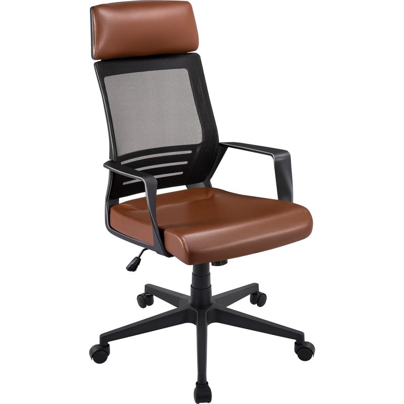 Yaheetech Ergonomic Mesh Office Chair Height Adjustable Computer Chair, Brown, 1 of 9