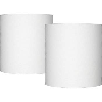 Springcrest Set of 2 Tall Drum Lamp Shades White Medium 14" Top x 14" Bottom x 15" High Spider Replacement Harp and Finial Fitting
