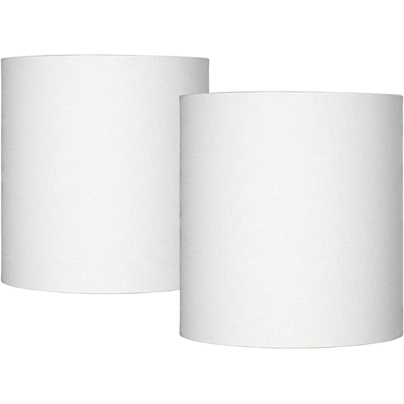 Springcrest Set of 2 Tall Drum Lamp Shades White Medium 14" Top x 14" Bottom x 15" High Spider Replacement Harp and Finial Fitting, 1 of 9