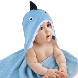 Lambs & Ivy Baby/Infant Luxury Cotton Terry Shark Hooded Bath Towel - 1 of 4