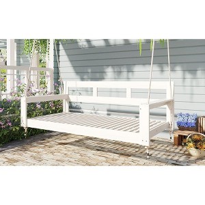 CAVINAS Twin Size Outdoor Swing Bed Daybed Frame with 4 Hanging Ropes,Wooden Porch Swing for Garden,Courtyard - 1 of 4