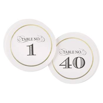 1-40 Elegance Table Numbers: Gold-Trimmed, Round, Sturdy Paper Cards for Event Seating