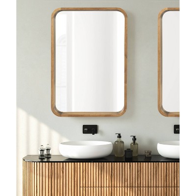 Rustic Brown Solid Wood Rounded Rectangle Vanity Mirror